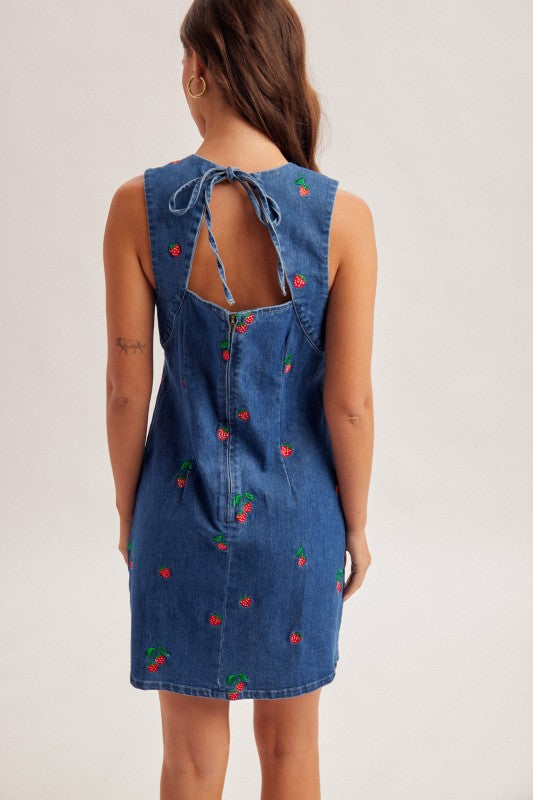 Solene Strawberry Denim Mini Dress