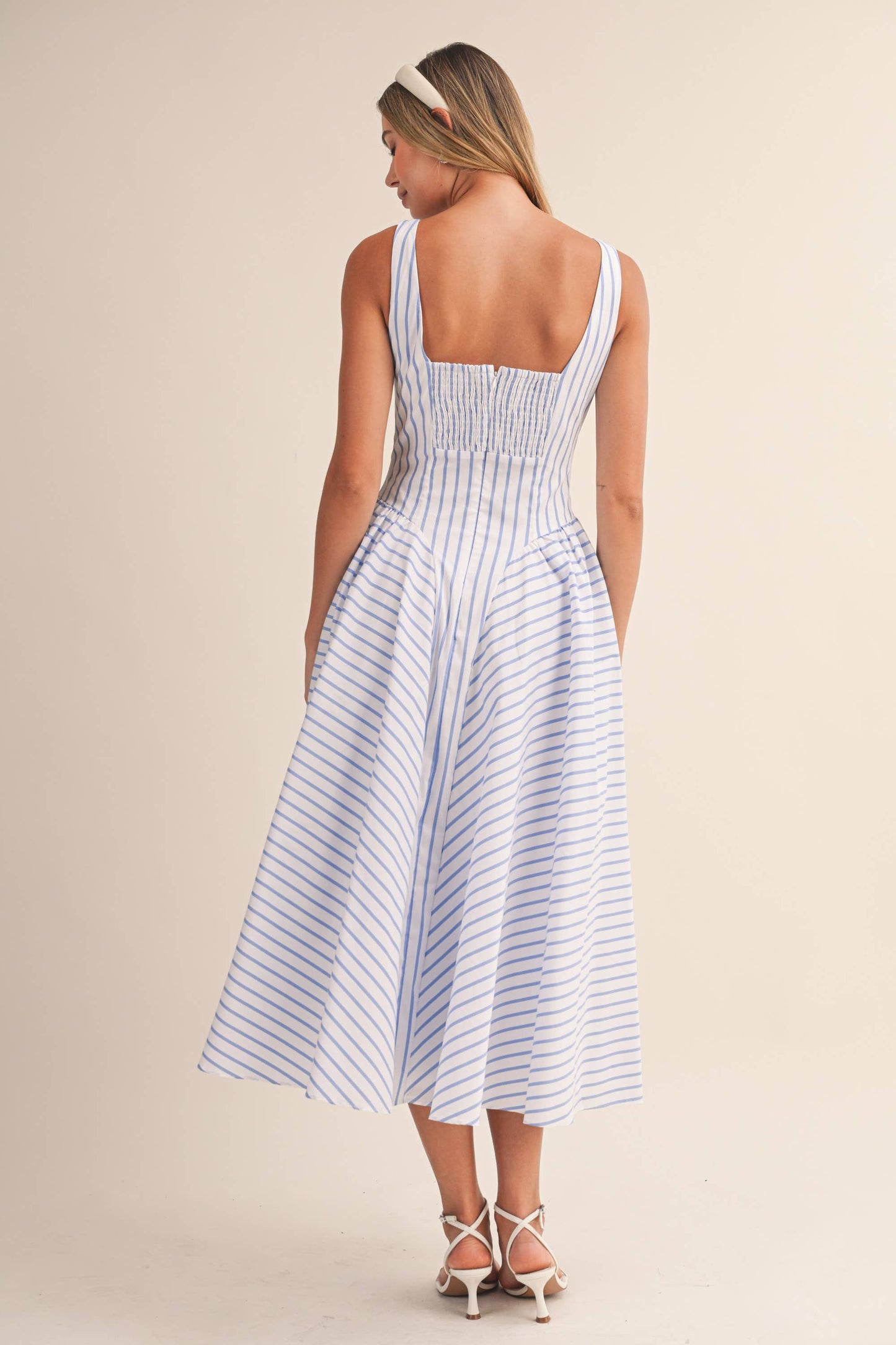 Audrey Striped Flared Midi Dress