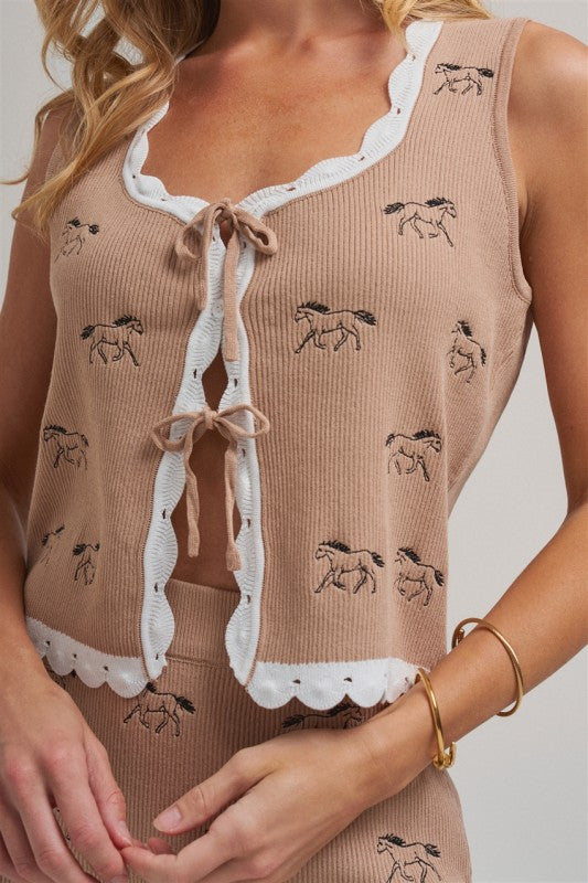 Wild Horses Embroidered Vest