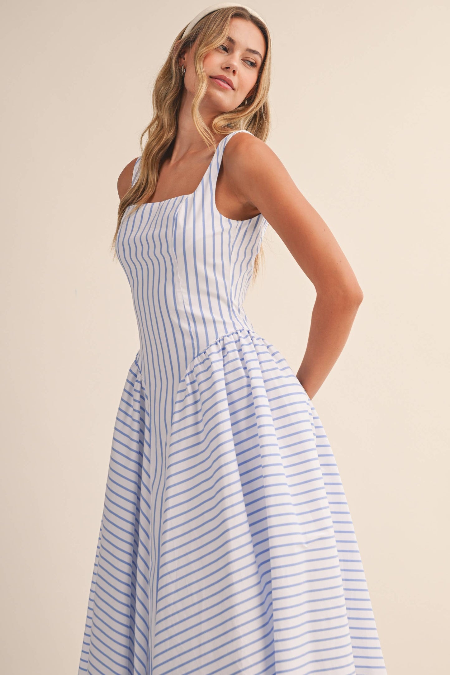 Audrey Striped Flared Midi Dress