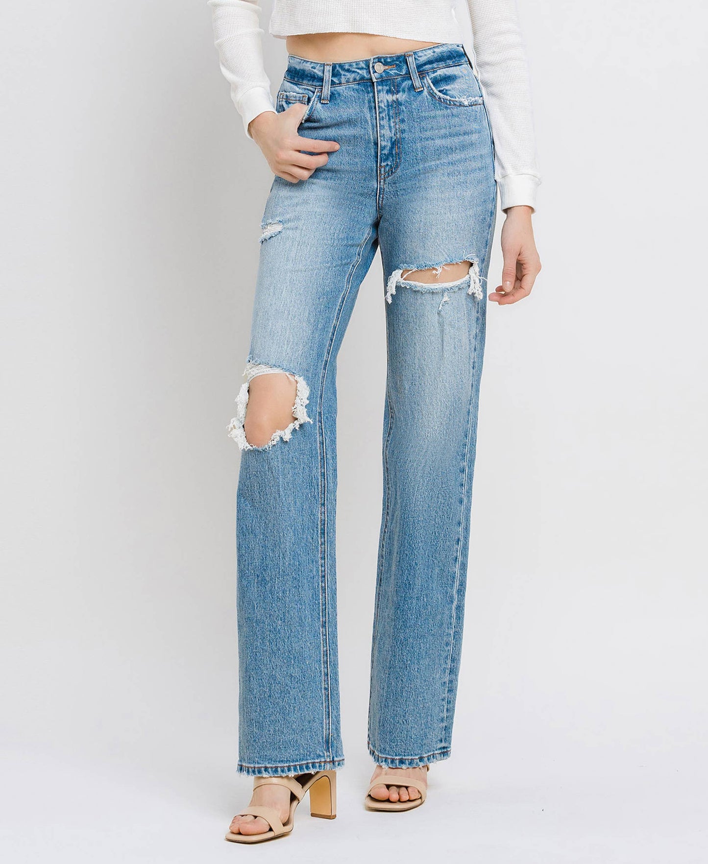 Leona Super High Rise Distressed Straight Jean