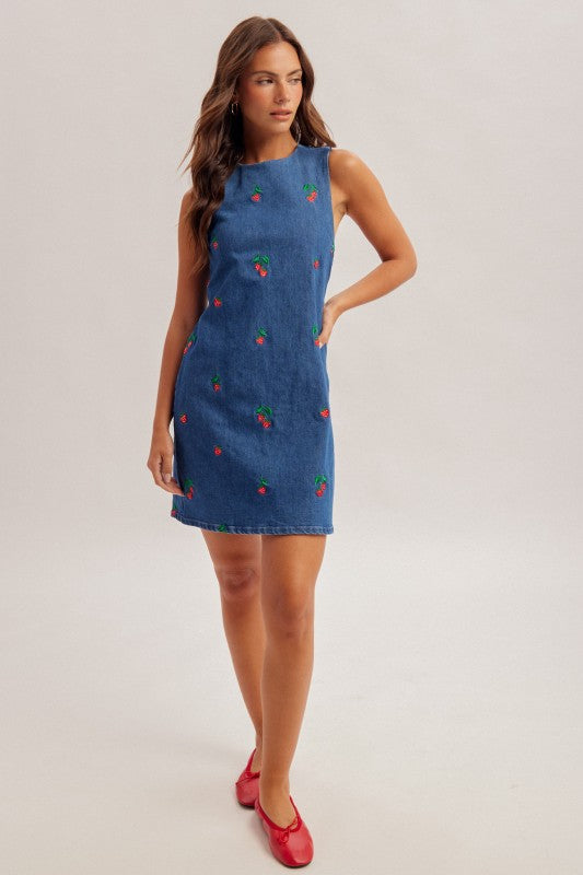 Solene Strawberry Denim Mini Dress