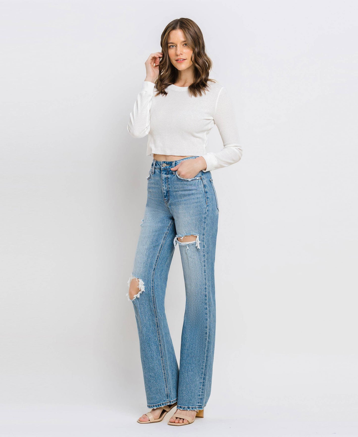 Leona Super High Rise Distressed Straight Jean