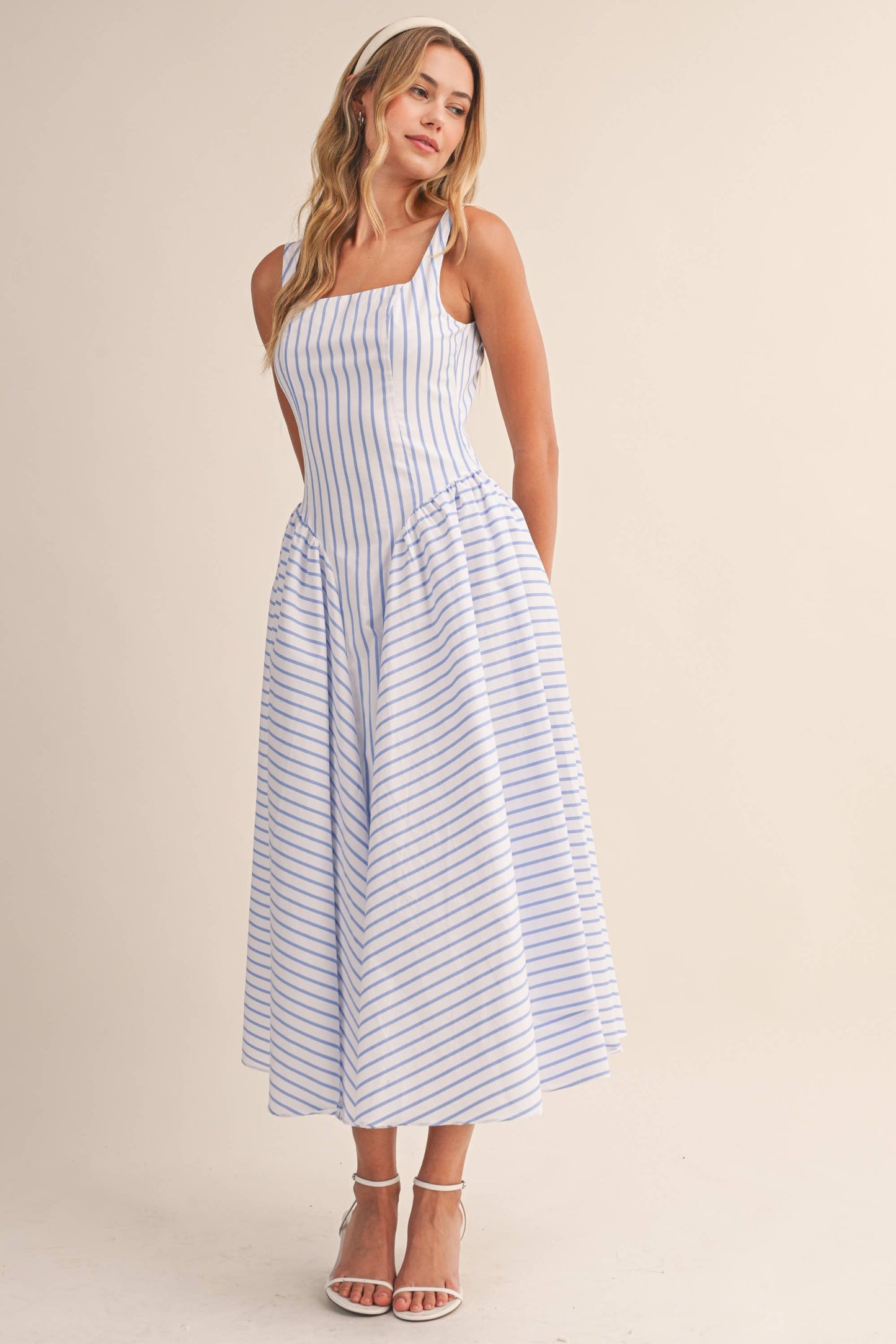 Audrey Striped Flared Midi Dress