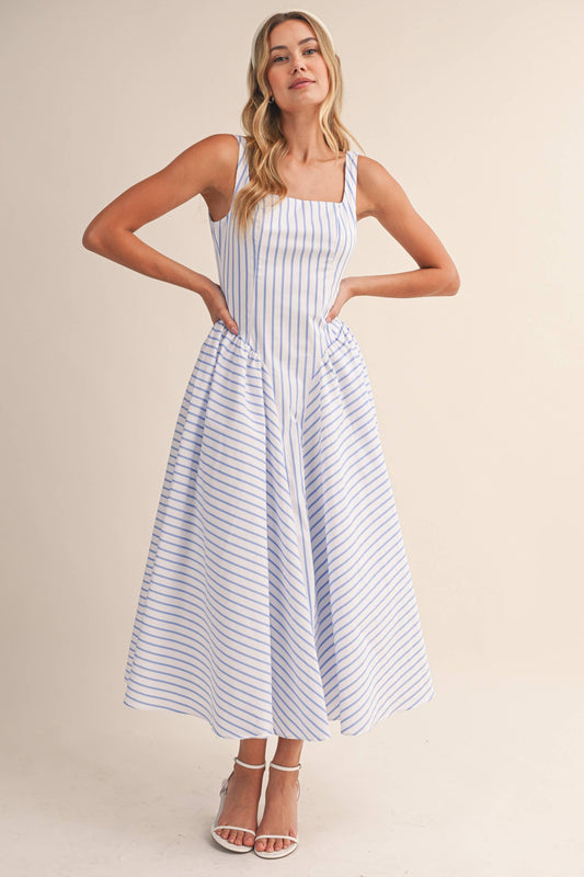Audrey Striped Flared Midi Dress