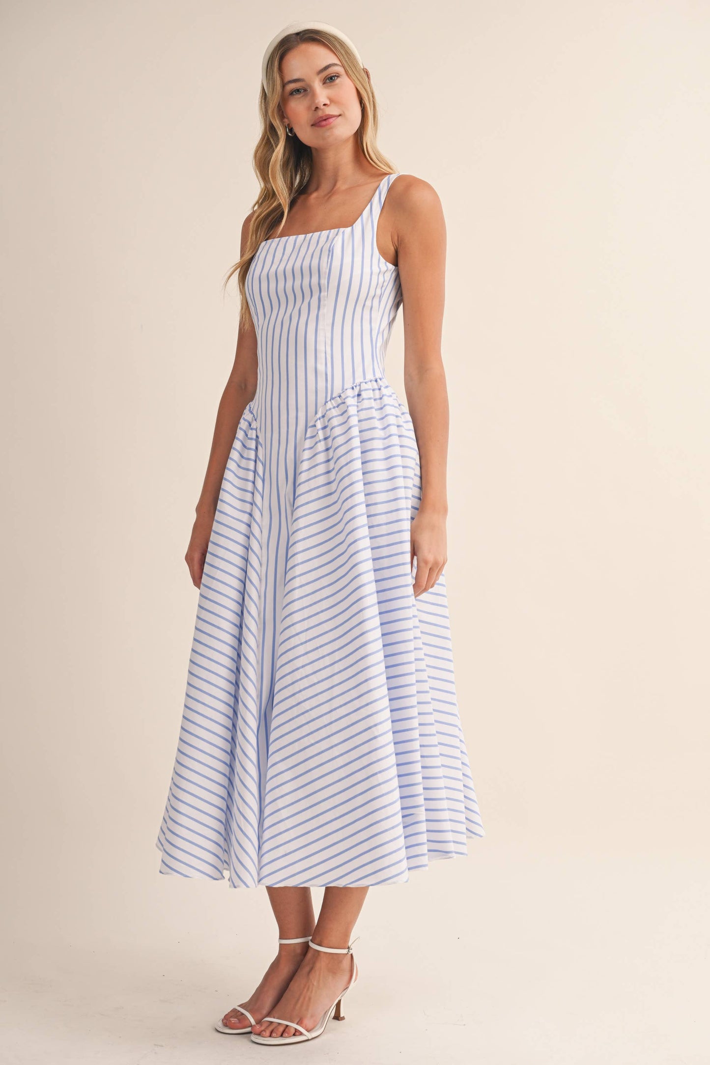 Audrey Striped Flared Midi Dress