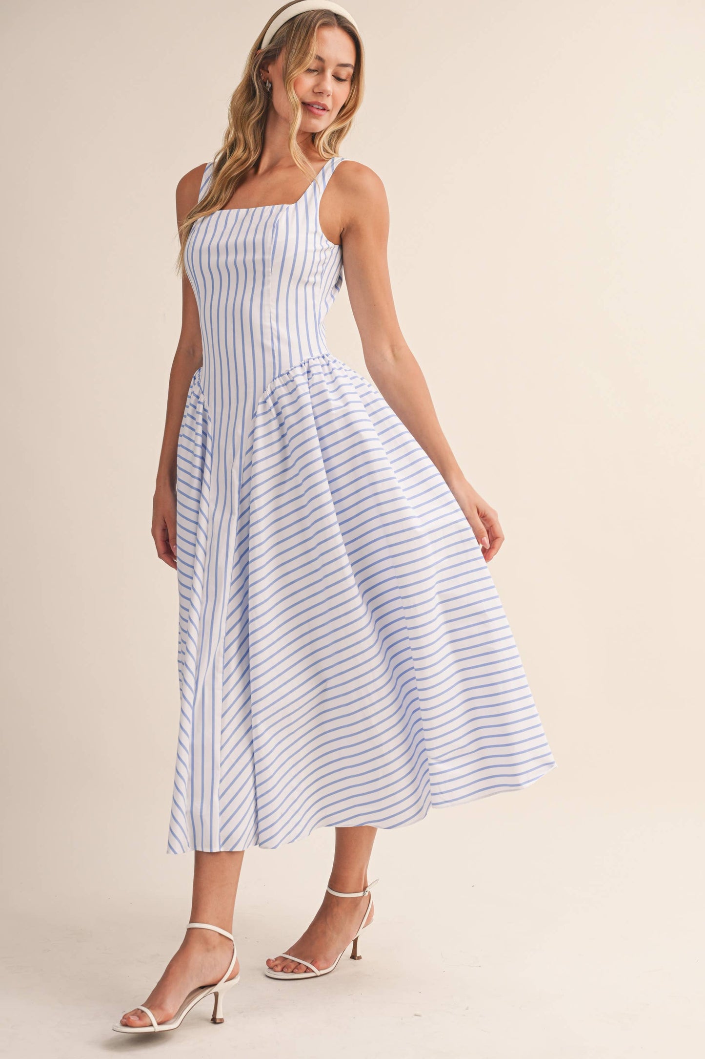 Audrey Striped Flared Midi Dress