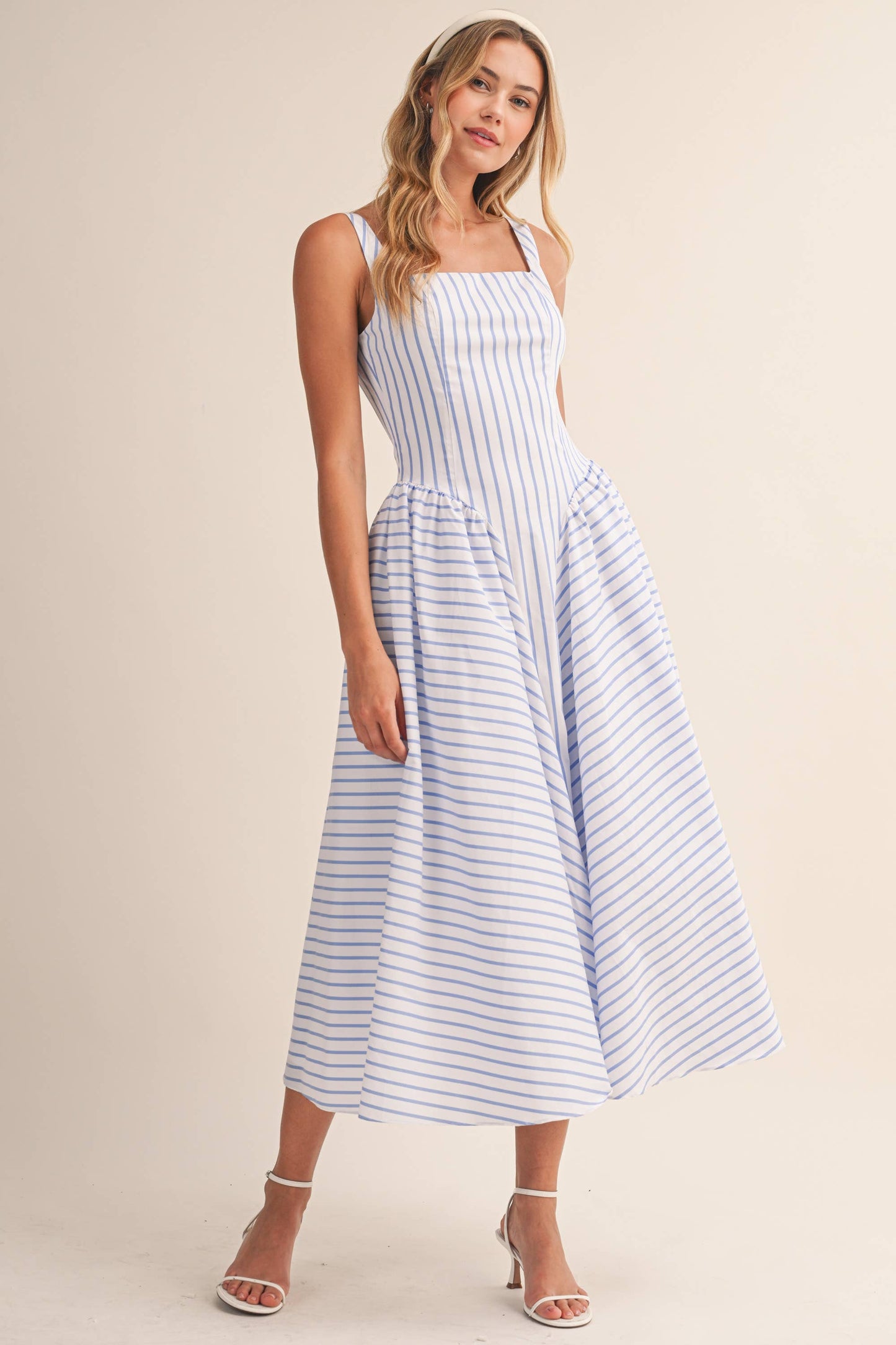 Audrey Striped Flared Midi Dress