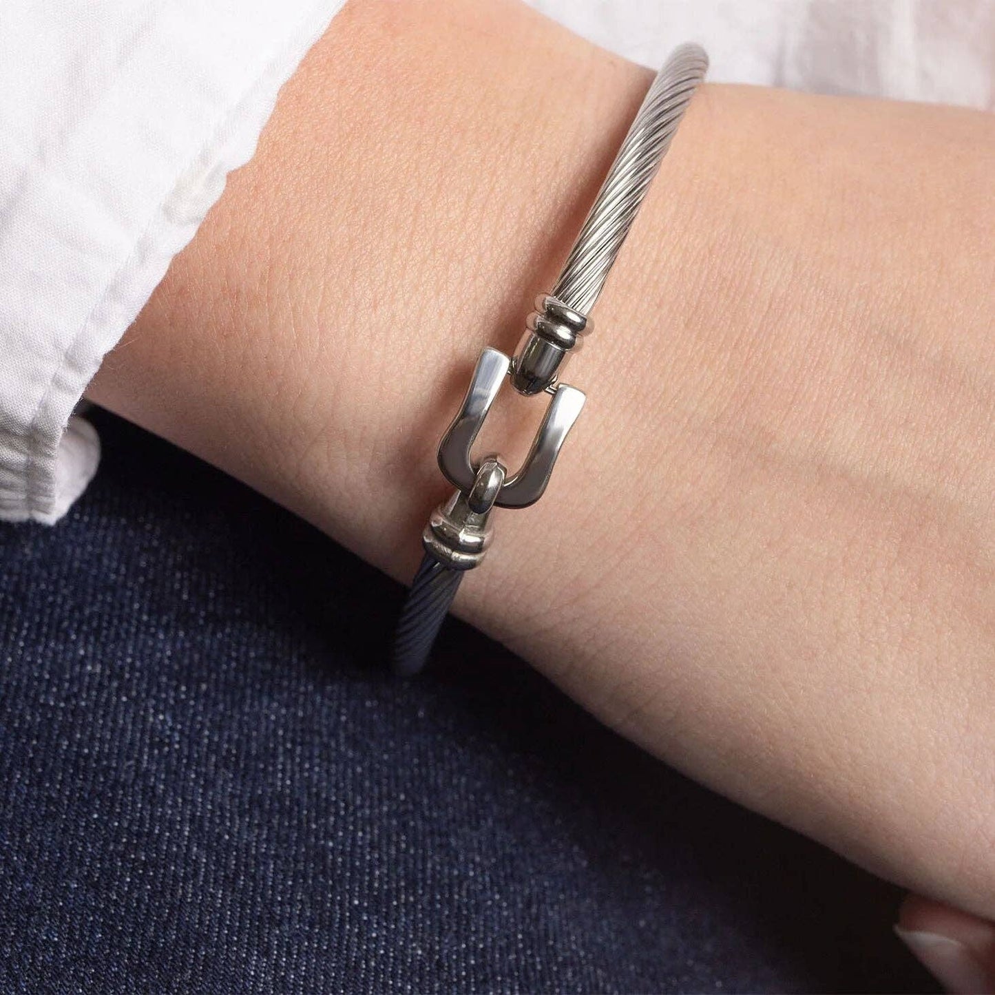 Khari Stainless Steel Buckle Clasp Bangle Bracelet