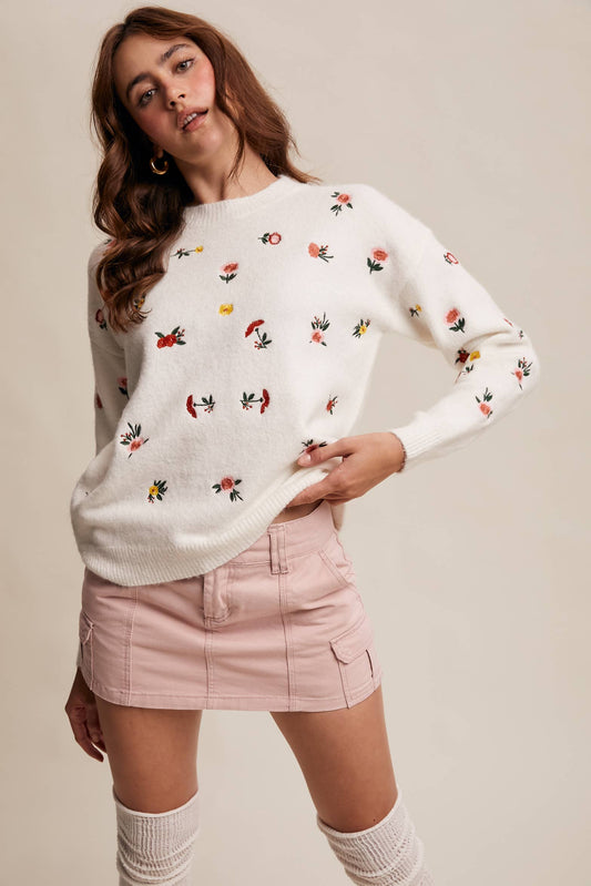 Emmie Floral Embroidered Knit Sweater