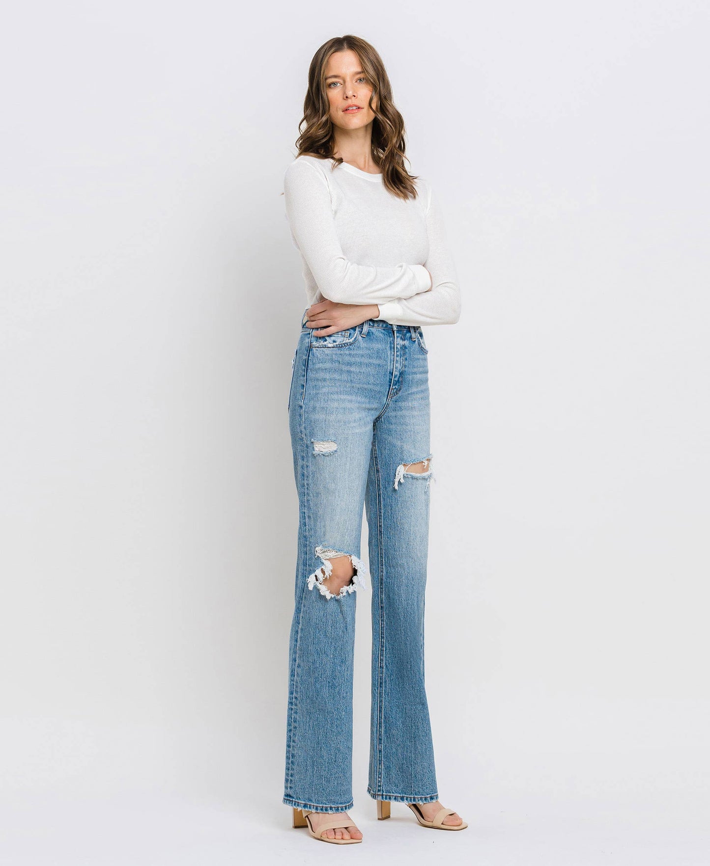 Leona Super High Rise Distressed Straight Jean