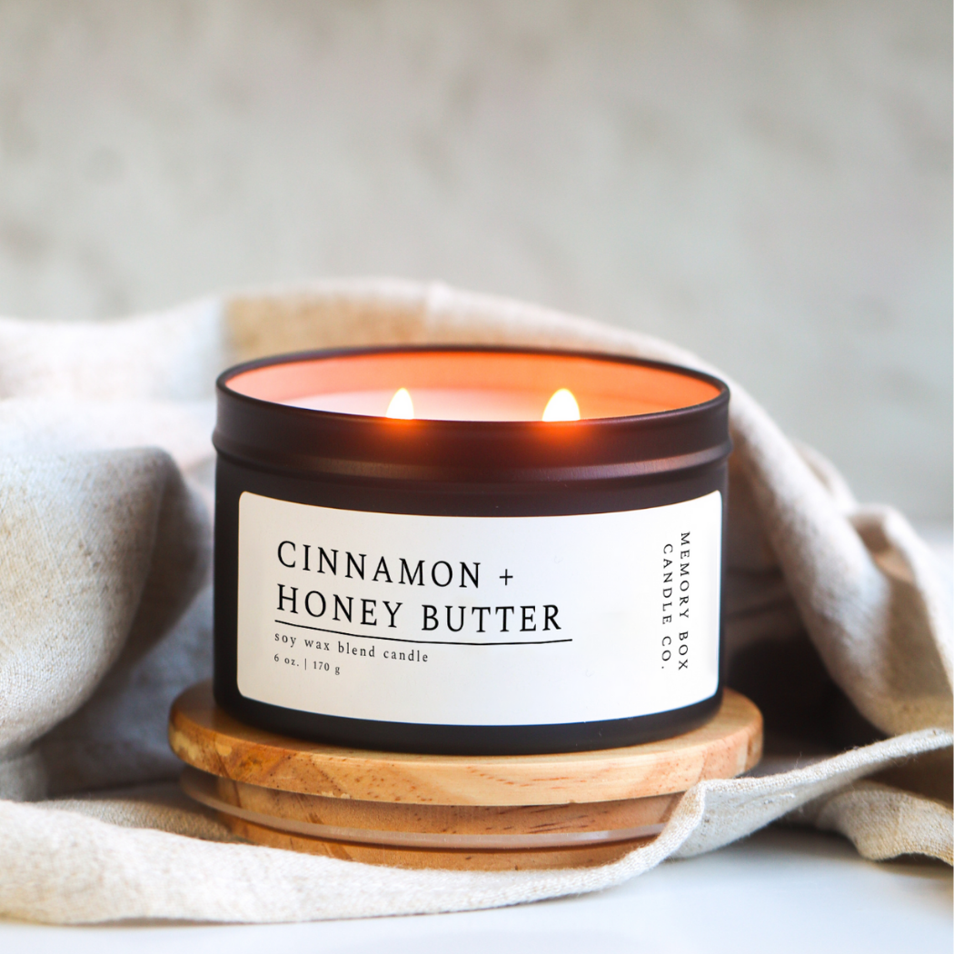 Cinnamon + Honey Butter - 6 oz. Matte Black Soy Candle Tin