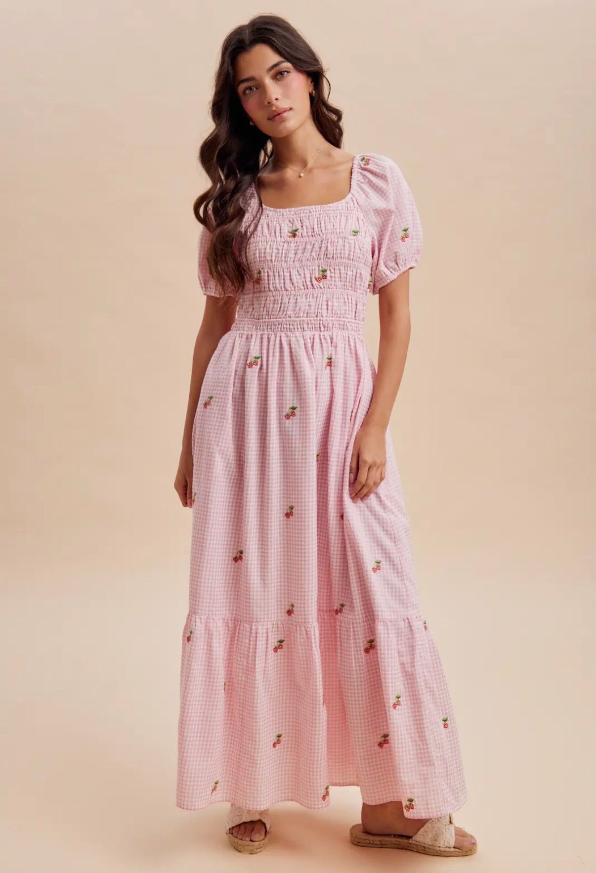 Adeline Gingham Strawberry Maxi Dress