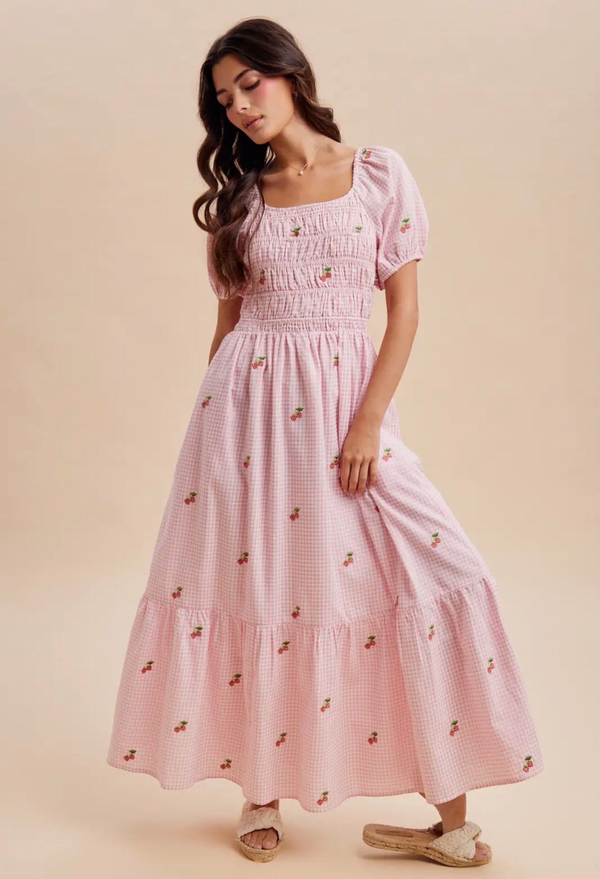 Adeline Gingham Strawberry Maxi Dress