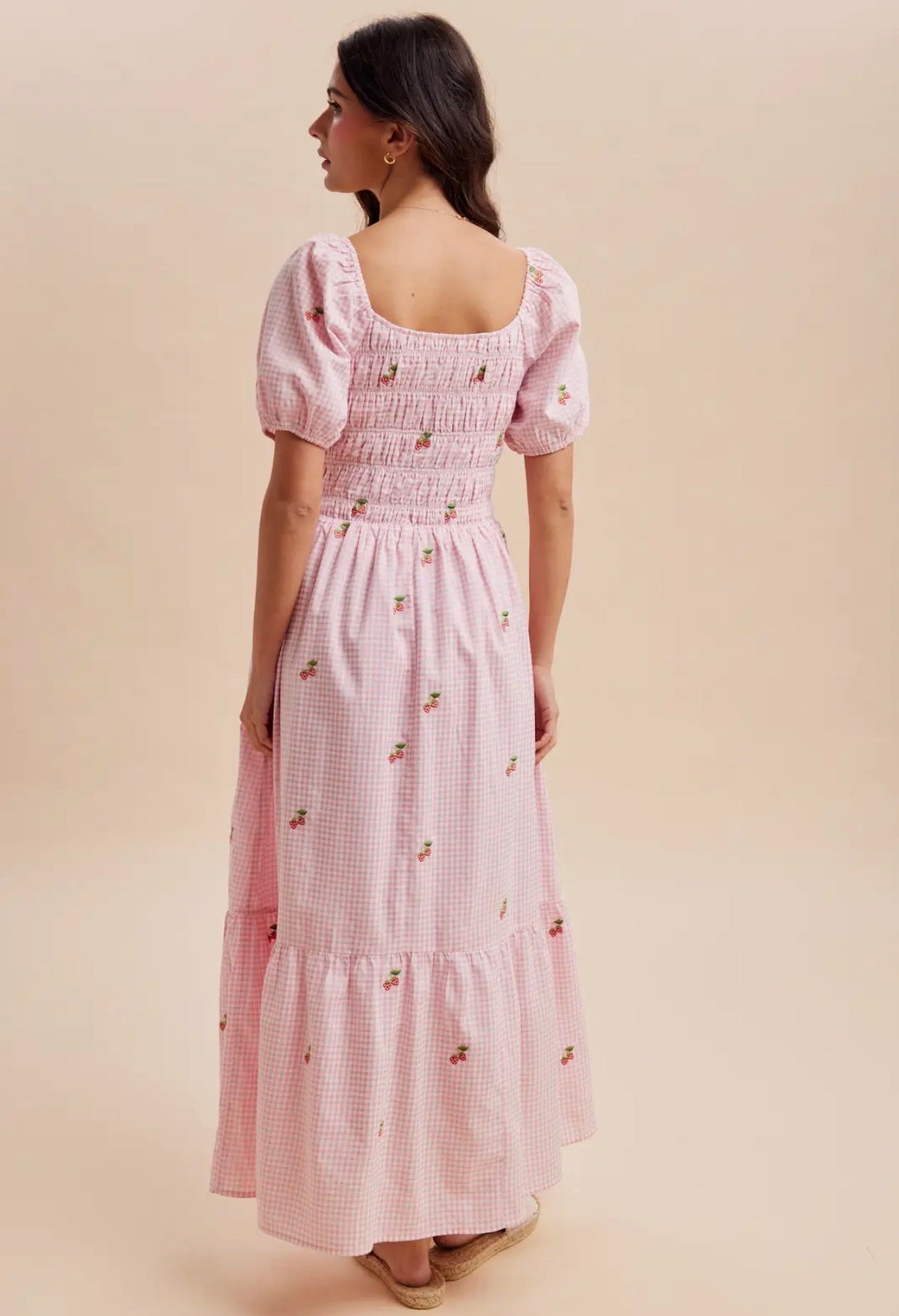 Adeline Gingham Strawberry Maxi Dress