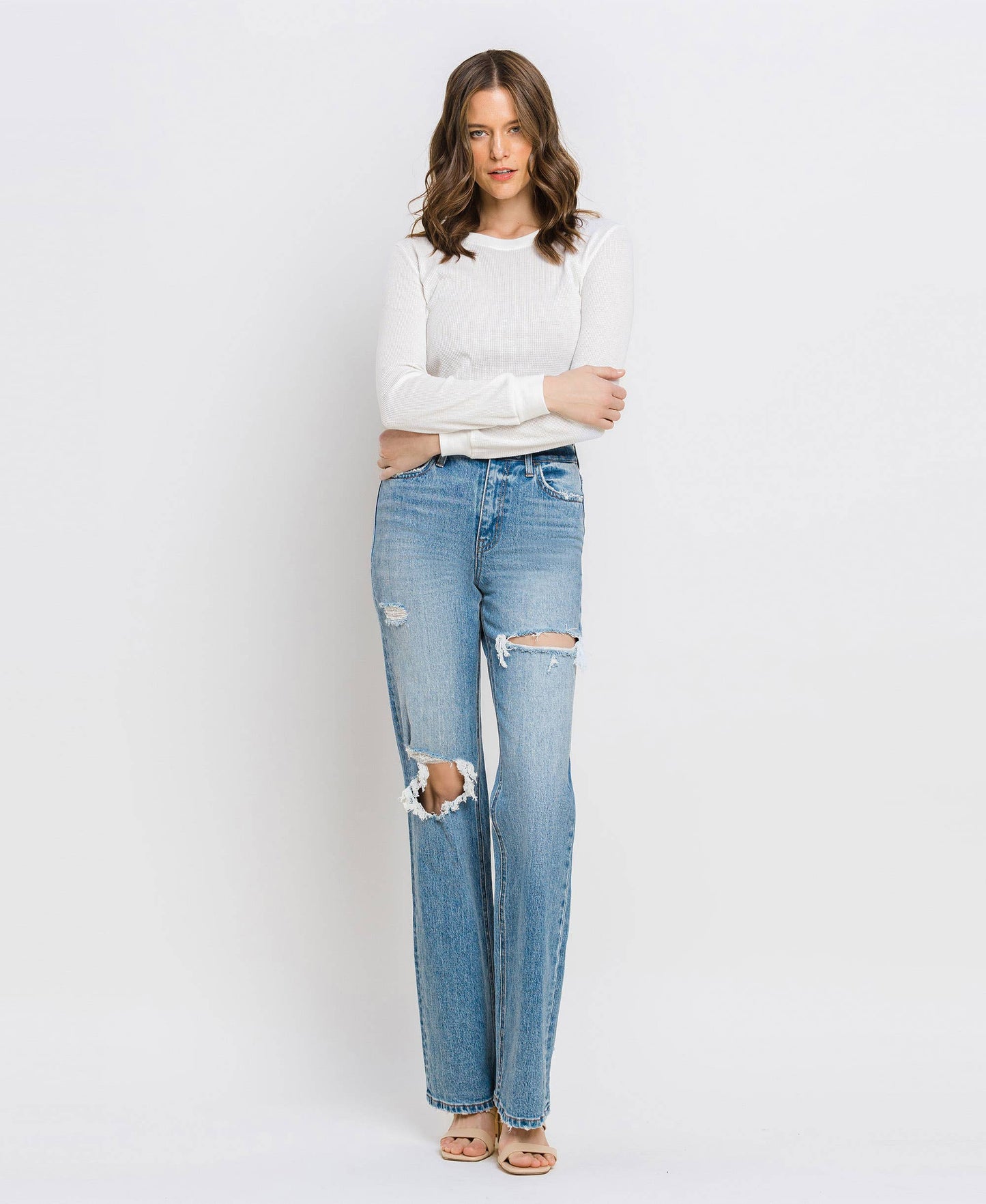 Leona Super High Rise Distressed Straight Jean