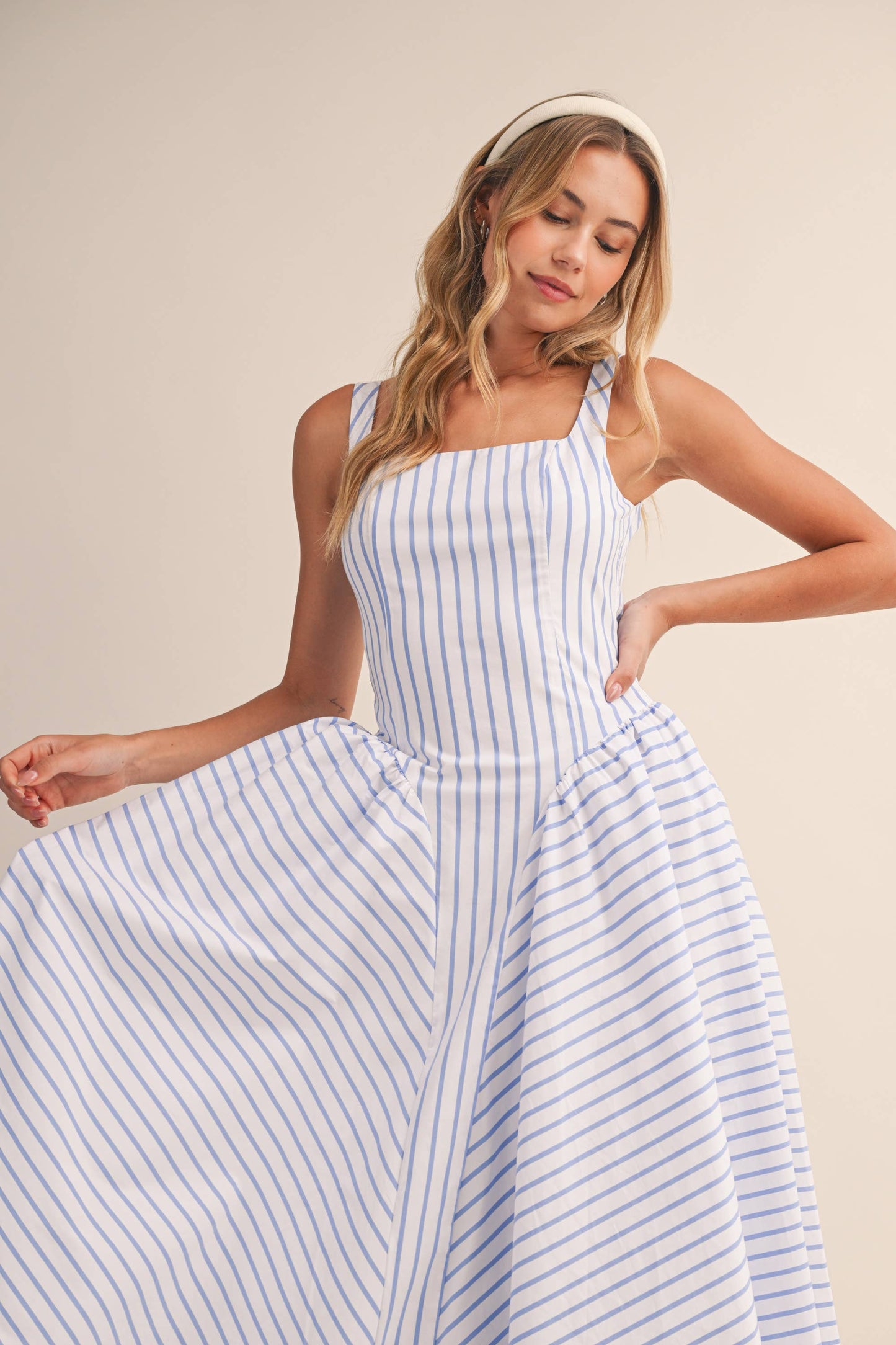 Audrey Striped Flared Midi Dress