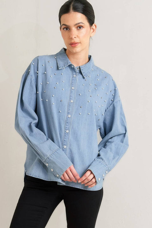 Lexie Embellished Chambray Shirt