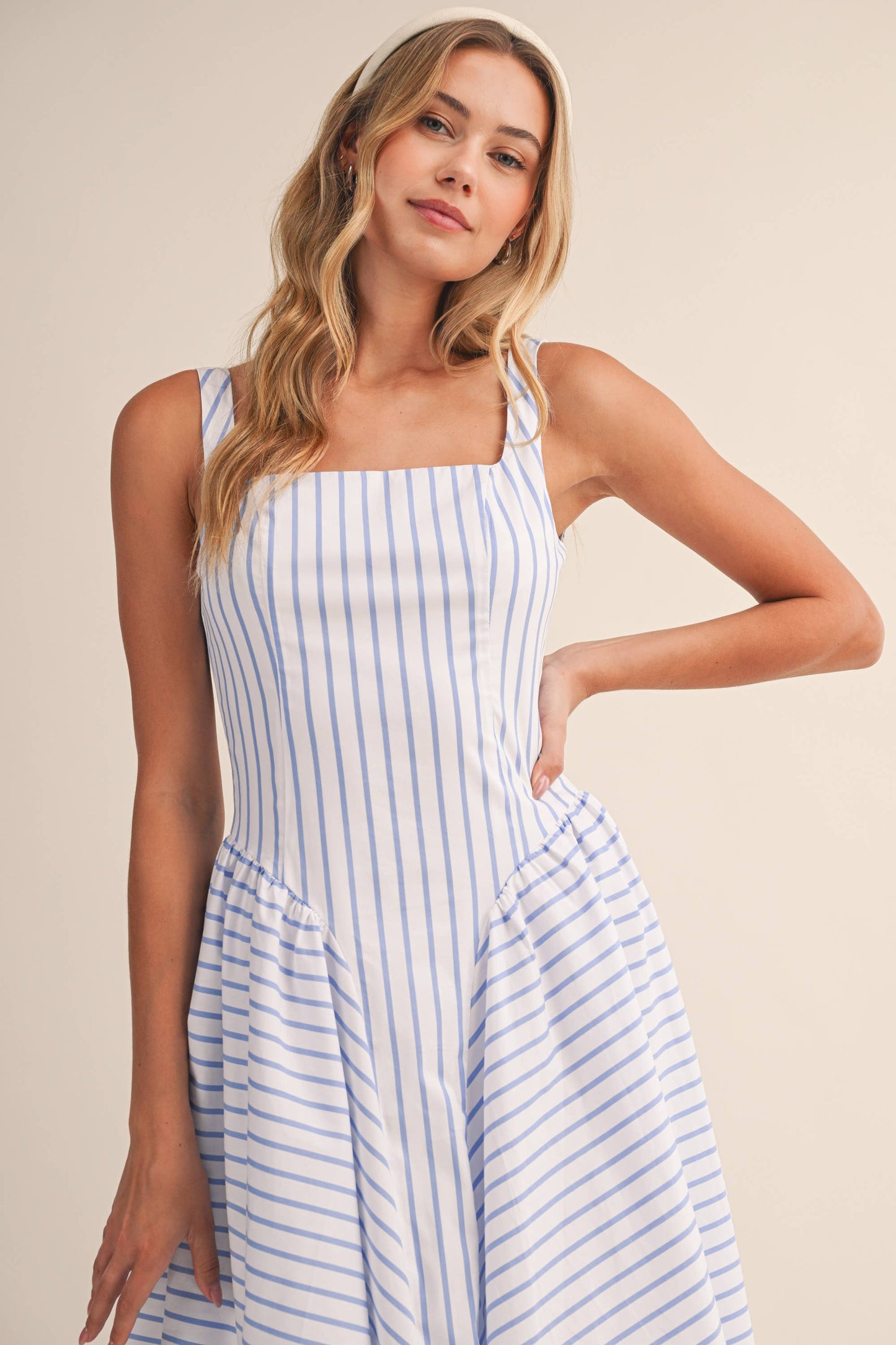 Audrey Striped Flared Midi Dress