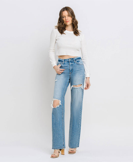 Leona Super High Rise Distressed Straight Jean