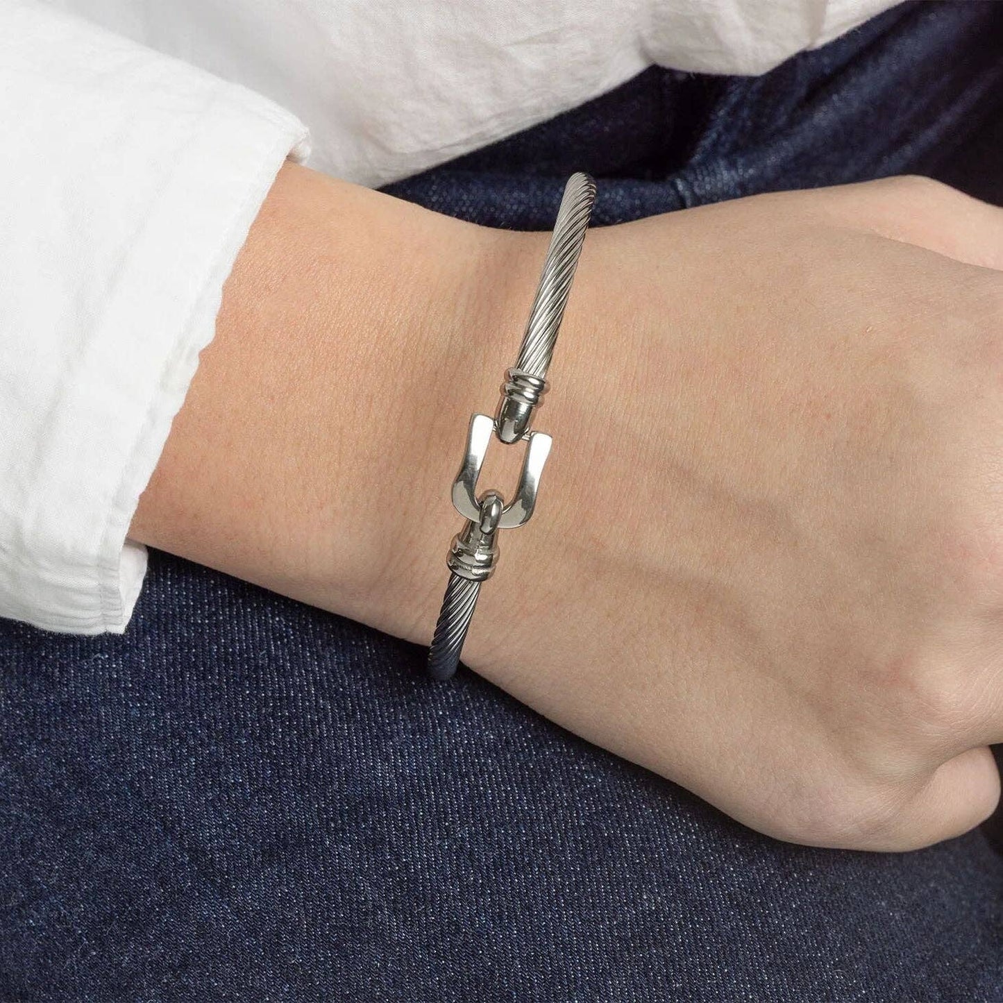 Khari Stainless Steel Buckle Clasp Bangle Bracelet